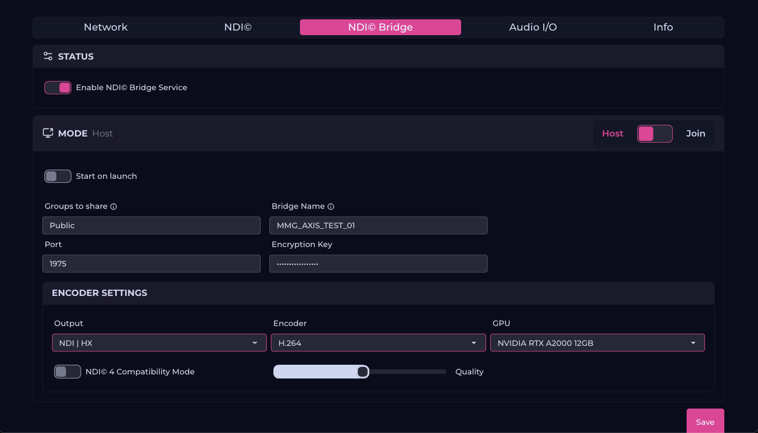 NDI® Bridge Settings